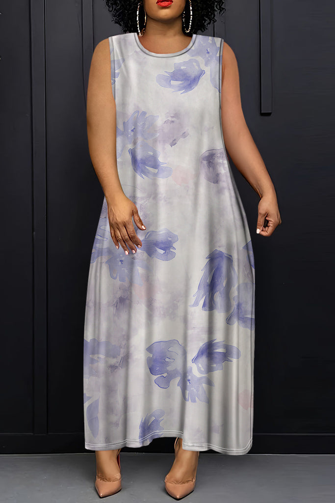 Casual Daily Print Basic O Neck Long Dresses