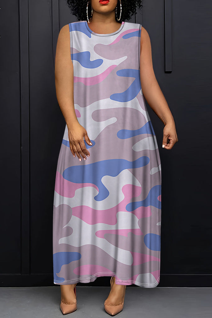 Casual Daily Print Basic O Neck Long Dresses