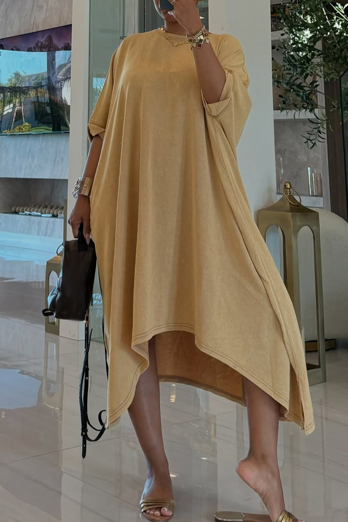 Casual Solid Color Patchwork O Neck Irregular Dresses