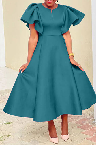 Elegant Short Sleeve Ruffled V-Neck Casual Maxi Dress