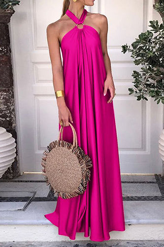 Sexy Sleeveless Party Long Robe Pleated Solid Color Maxi Dress