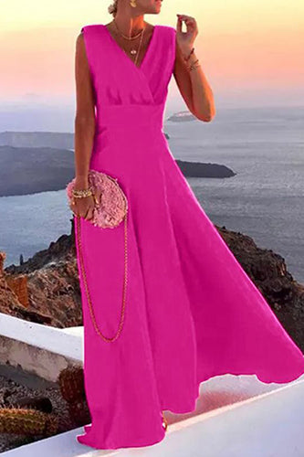 Sexy V-neck Sleeveless Party Sundress Solid Beach Maxi Long Dress