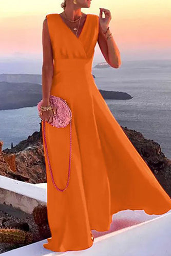 Sexy V-neck Sleeveless Party Sundress Solid Beach Maxi Long Dress