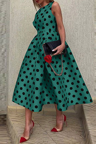 Elegant Point Dot Printed Sexy Sleeveless Maxi Dress