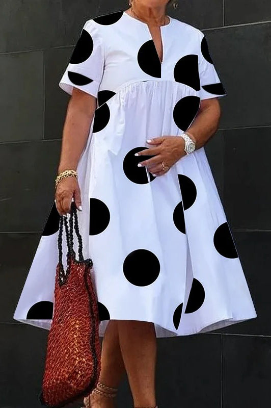 Plus Size Polka Dot Casual V Neck Party Loose Shirt Dress