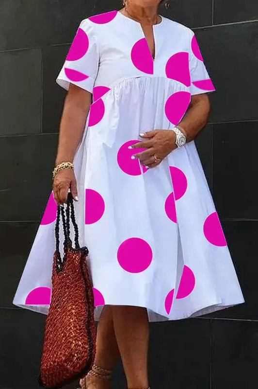 Plus Size Polka Dot Casual V Neck Party Loose Shirt Dress