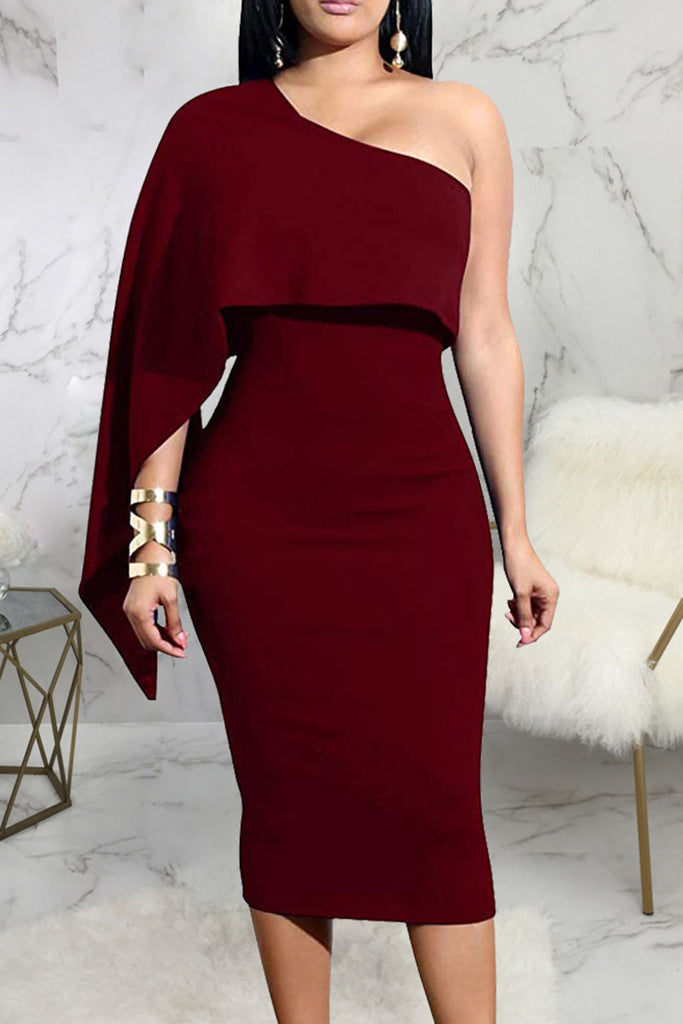 Sexy Solid Patchwork Asymmetrical Oblique Collar A Line Dresses