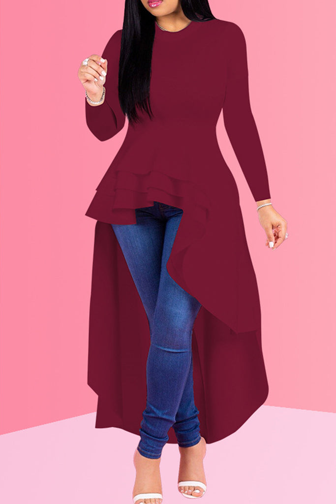 Fashion Casual Solid Asymmetrical O Neck Long Sleeve Dress