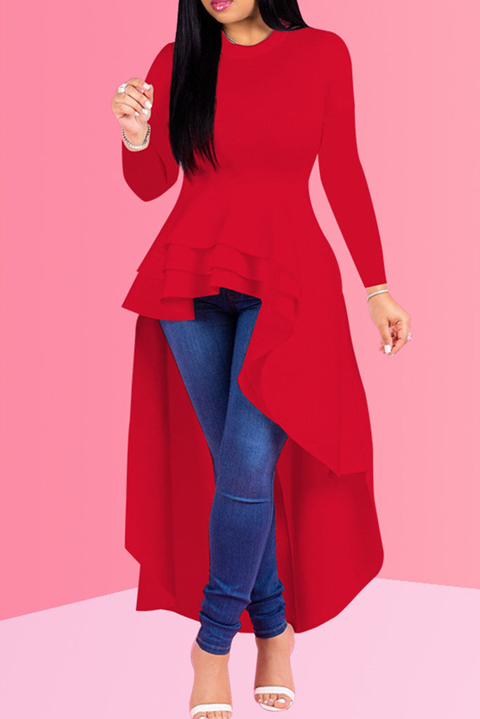 Fashion Casual Solid Asymmetrical O Neck Long Sleeve Dress