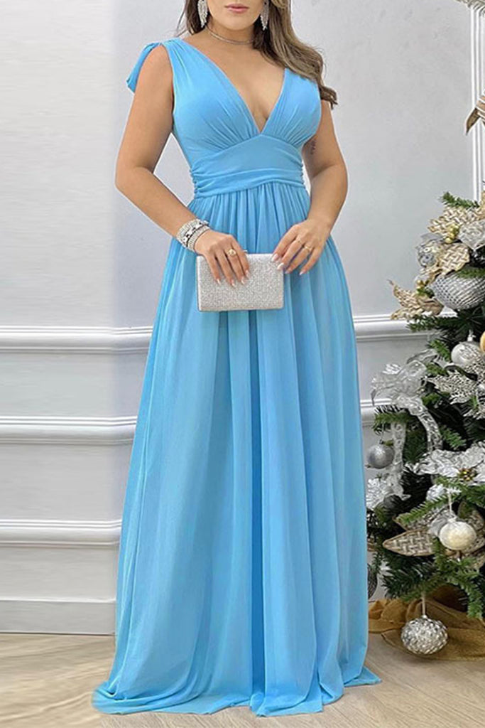 Elegant Formal Solid V Neck A Line Dresses