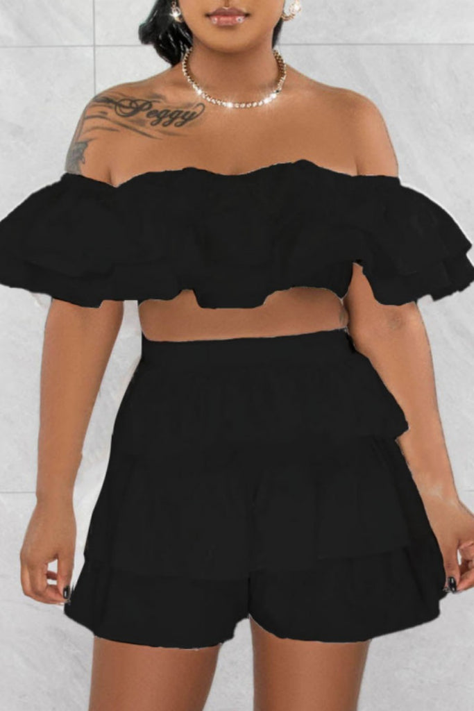 Sexy Casual Solid Patchwork Backless Off the Shoulder Short Sleeve Two Pieces