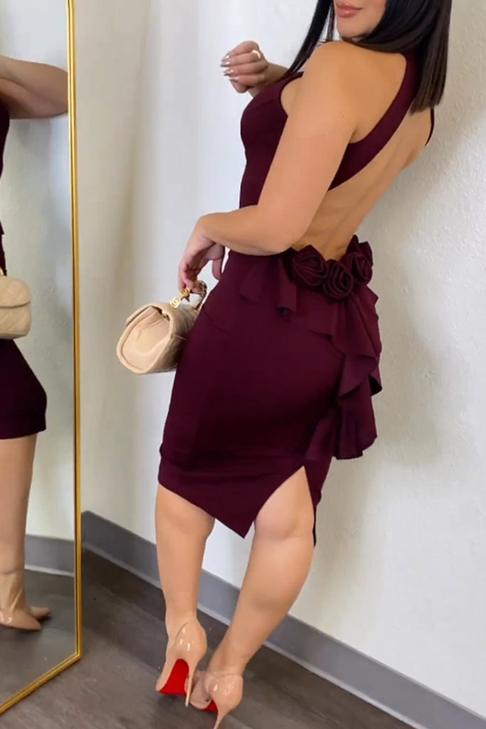 Sexy Casual Sweet Daily Party Elegant Backless Solid Color Halter Dresses