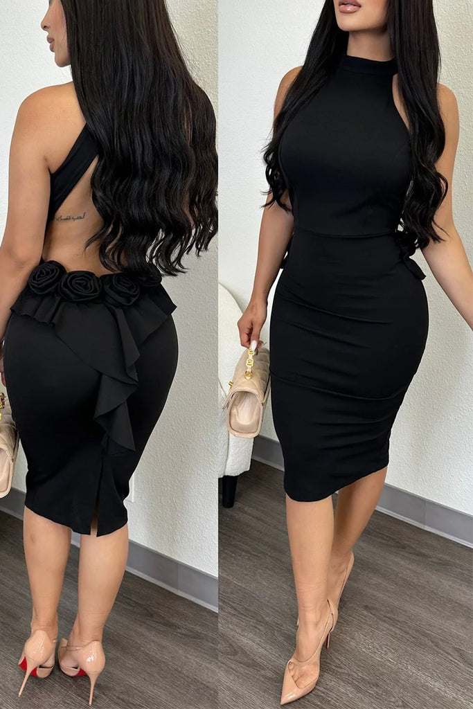 Sexy Casual Sweet Daily Party Elegant Backless Solid Color Halter Dresses